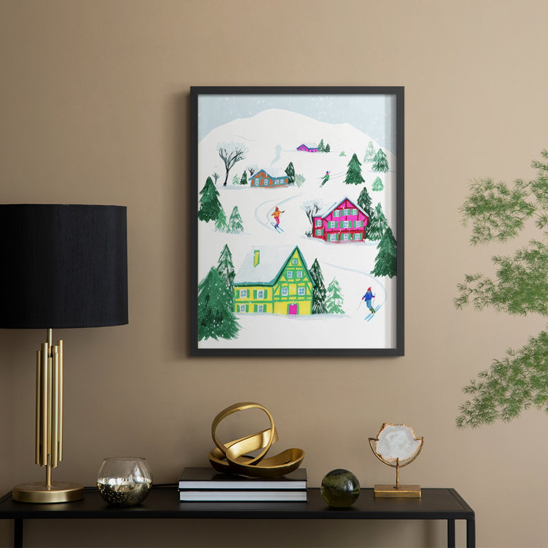 «Candy Ski Village I», reproduction encadrée - bois massif, H 11 po x l 9 po, Noir, noir, noir, noir