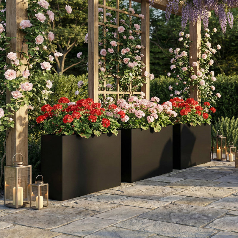 24" H x 36" W Outdoor/Indoor Rectangle Planter Box Metal Garden Bed Planter with Drainage Holes for Patio Lawn, Set of 3
