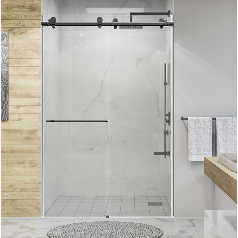 Eclipse 48 in. W x 74 in. H Bypass Sliding Frameless Shower Door in Matte Black with 3/8 in. (10mm) Thick Clear Glass