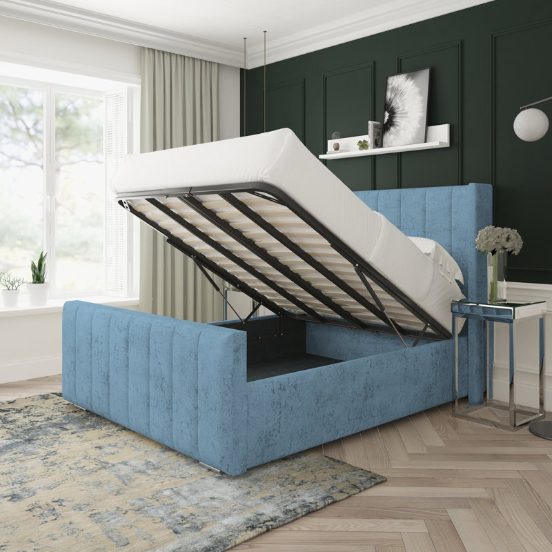 Willow Marble Upholstered Ottoman Bed Frame, Double (4'6), Ocean