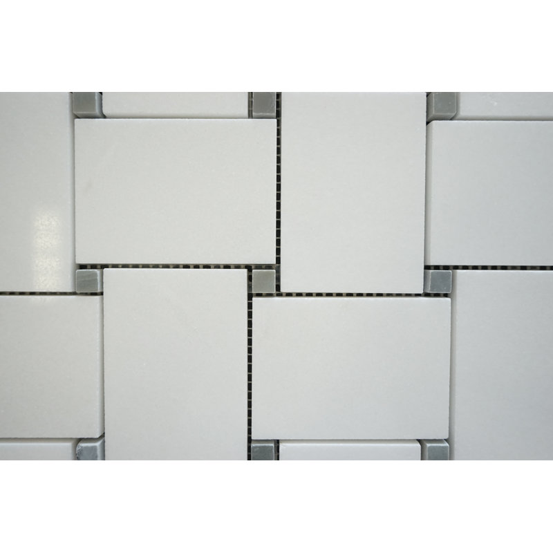 Thassos White with Gray dot Large Basketweave Mosaic Wall & Floor Tile
