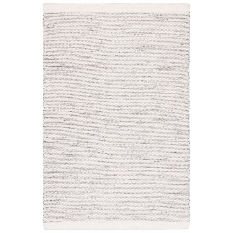 Tapis de couleur unie en laine / coton tissé à la main Tohei en ivoire / noir, Rectangle 6 pi x 9 pi
