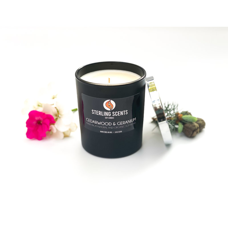 Cedarwood & Geranium Scented Jar Candle with Glass Holder