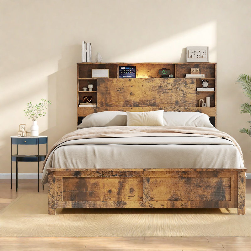 Cadre de lit coffre spacieux, bois et métal, design moderne pour les chambres familiales