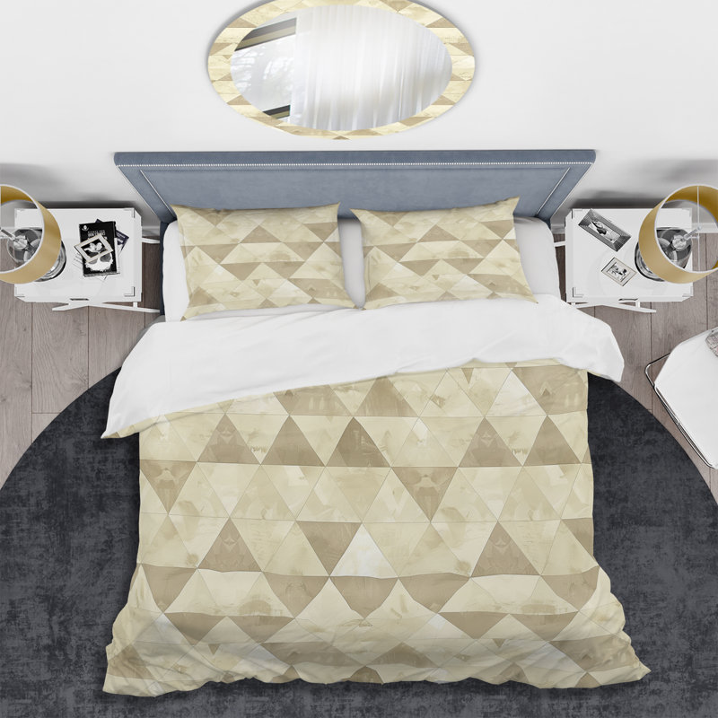 Beige crème moderne Triangle I - Ensemble de housse de couette moderne, Housse de couette simple et deux taies décorative
