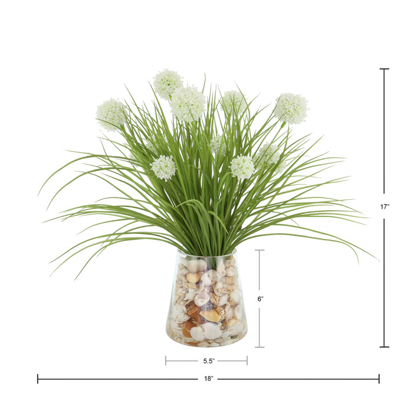 Allium Floral Arrangement in Decorative Vase, White
