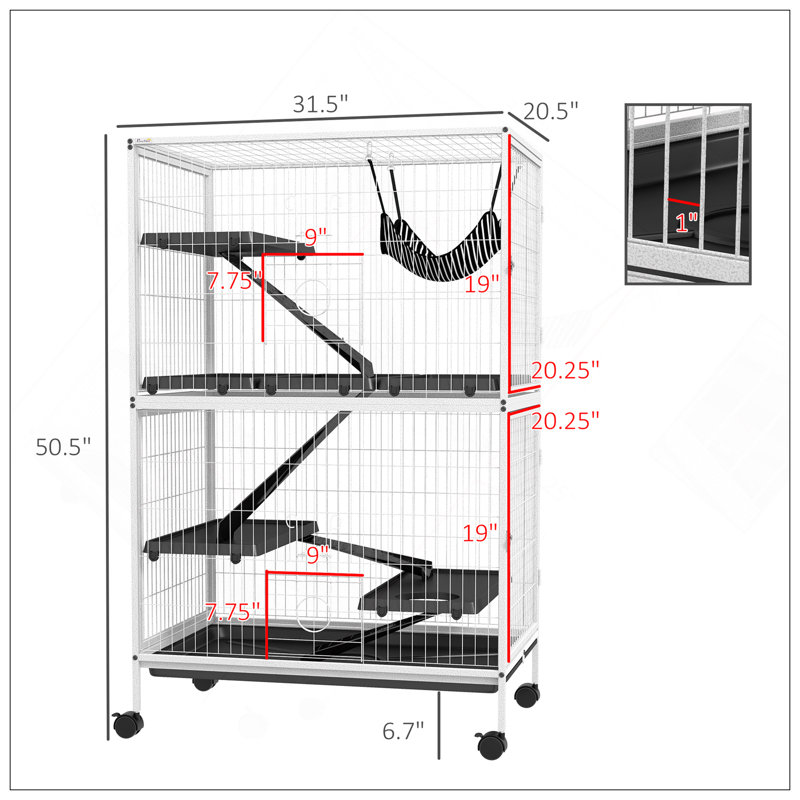 Cage à 5 niveaux pour petits animaux avec hamac, fil d'acier robuste, 4 portes, plateau amovible, idéal pour les furets et les chinchillas