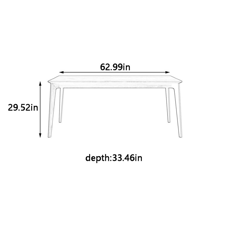 Table de salle à manger rectangulaire moderne en bois massif, H 29,52 po x L 62,99 po x l 33,46 po