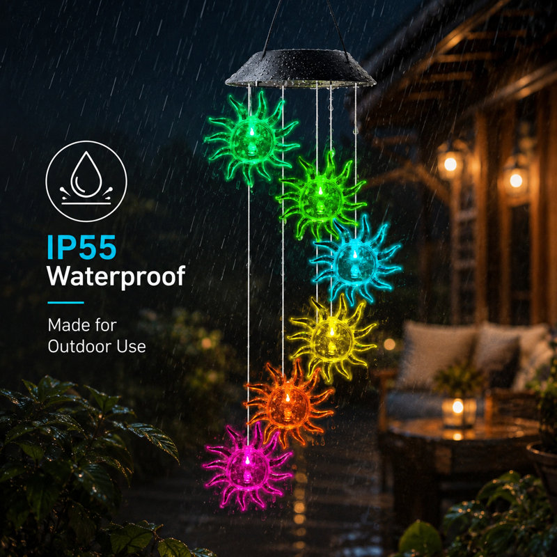 25'' Solar Powered Wind Chimes  Color Changing Outdoor Waterproof  Garden Decor Gift for Women