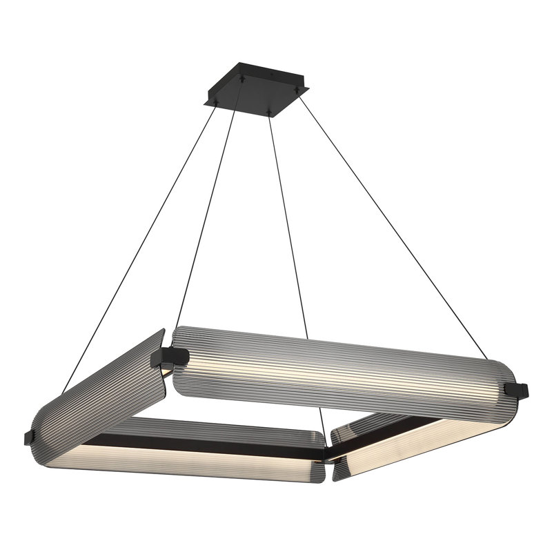 Lustre, 4 lumières, 34 po, noir mat, verre fumé, Fumée