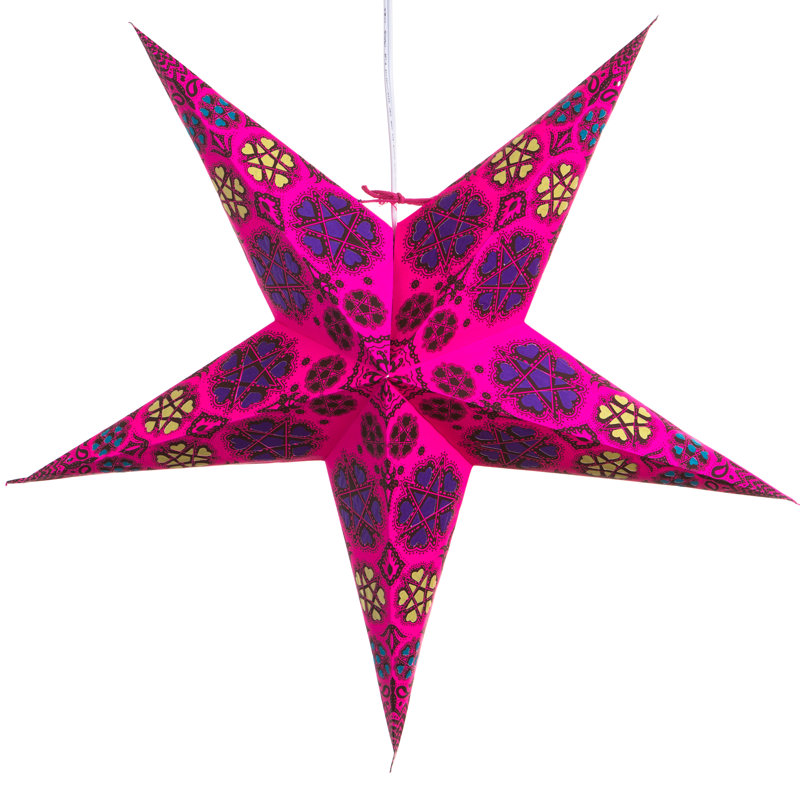 Étoile en papier avec cœurs et étoiles, Rose vif