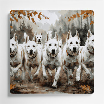 Chiens, art mural gris en métal Kuvasz