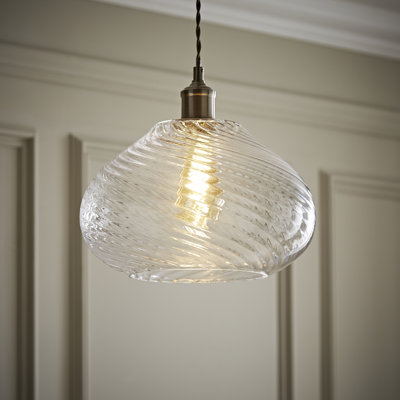 Corinne Twill Spiral Bulbous Glass Easy Fit Pendant Lamp Shade