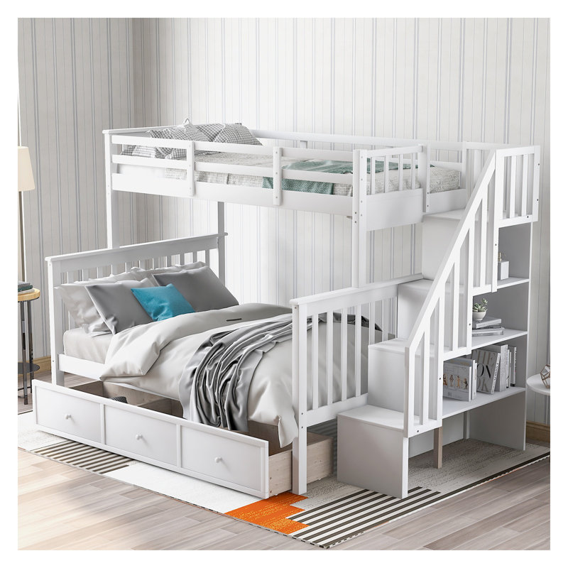 Lit superposé simple au-dessus d'un lit double avec tiroirs de rangement, structure de lit mezzanine en bois massif pour enfants et adultes