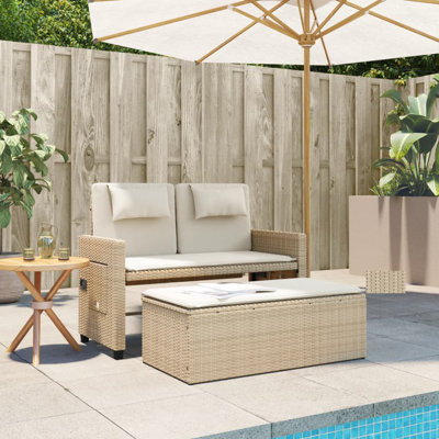 Vidaxl Reclining Patio Bench With Cushions Poly Rattan by VidaXL
