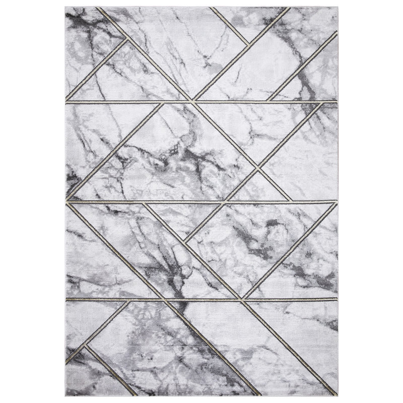 Perryopolis gris géométrique sans or vieilli, Rectangle 9 pi 3 po x 12 pi 6 po