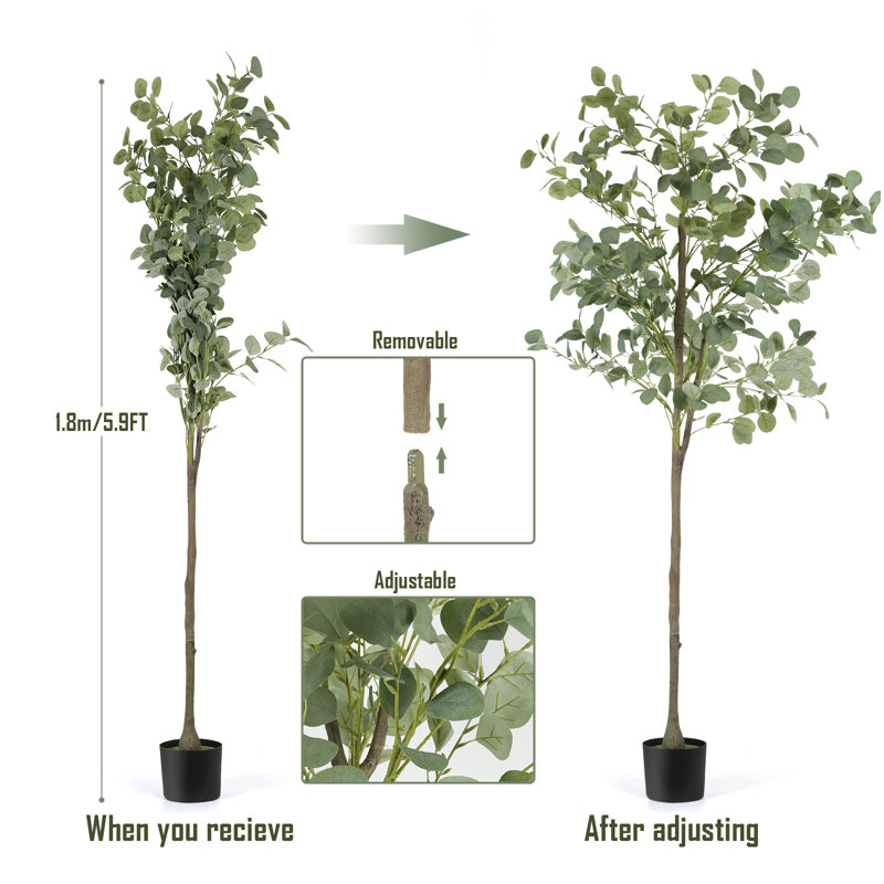Holzman Faux Eucalyptus Tree in Pot, 70.8" H x 12" W