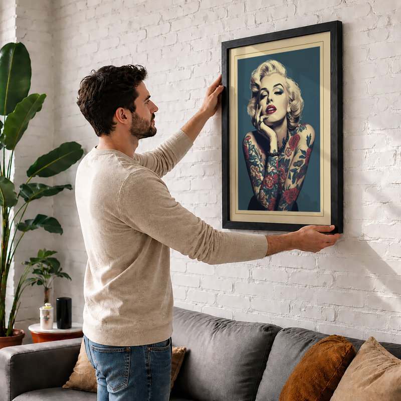 Tattooed Glamour Retro - Framed Print, A4 - 29.7 x 21.0 cm, White