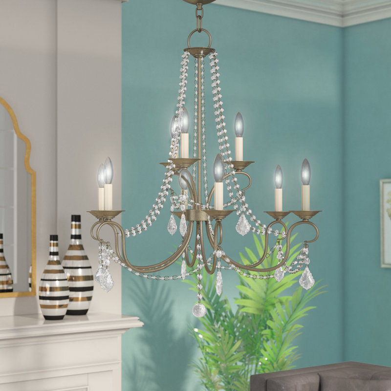 Antique Silver Leaf 9-Light Faux Crystal Chandelier