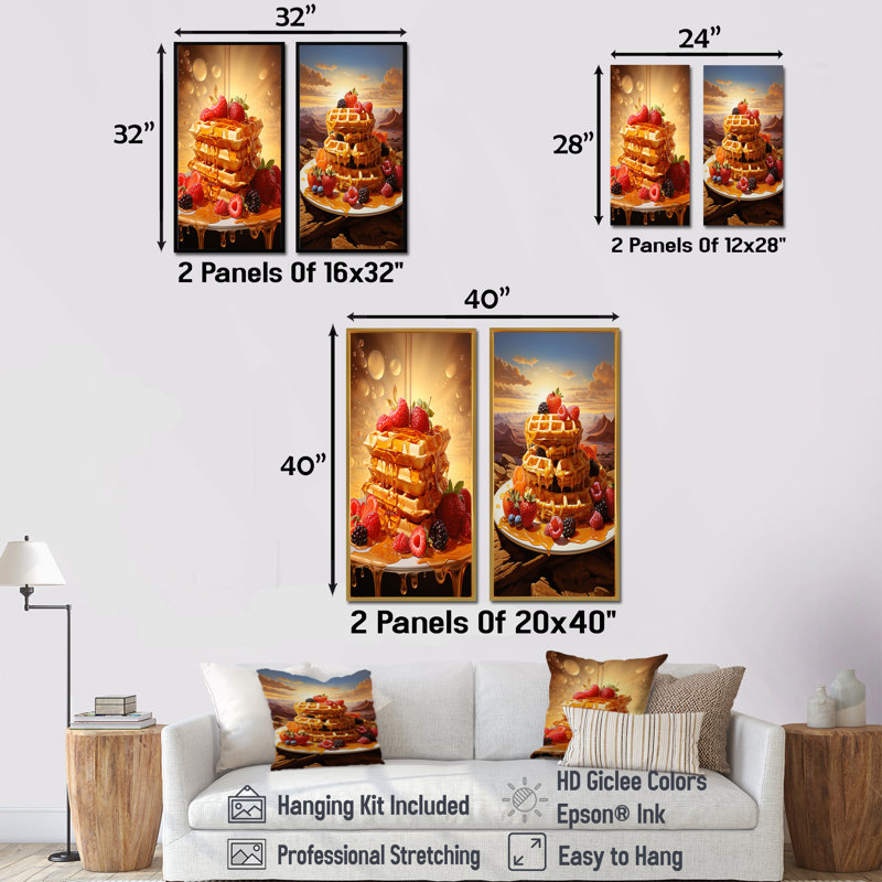 Waffle Wonderland Maple Breakfast - Desserts, ensemble de 2 reproductions d'art mural, Cadre blanc, H 32 po x l 33 po