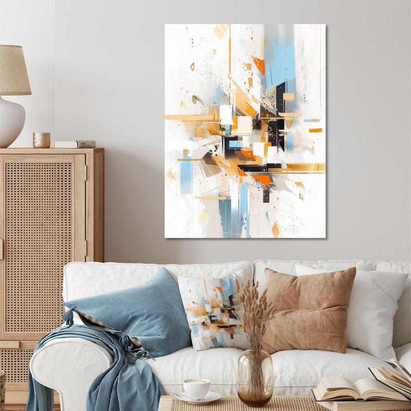 Abstractions symétriques oranges - Cubisme, impressions sur métal, H 32 po x l 16 po x P 1 po
