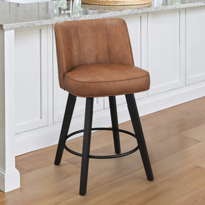 Tabouret de comptoir pivotant de 26 po de hauteur avec structure en bois massif