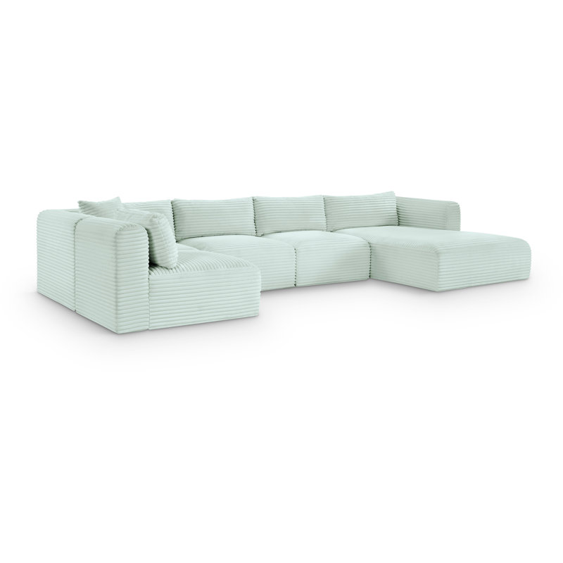 Canapé modulaire Carmean, Velours côtelé texturé velours menthe, 3 sans accoudoirs, 1 méridienne, 1 coin