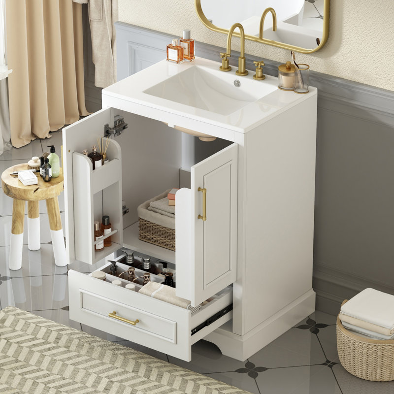 24"Bathroom Vanity with Sink, White, 24"