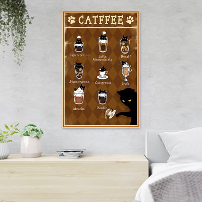 Black Cat And Some Types Of Coffee - Catffee - 1 Piece Rectangle Graphic Art Print On Wrapped Canvas