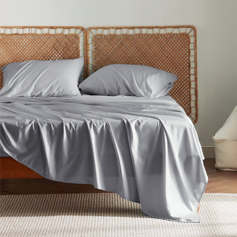 Ensemble de draps en rayonne de bambou Essential Collection, Ensemble de draps pour grand lit avec 2 taies d'or, Gris argenté