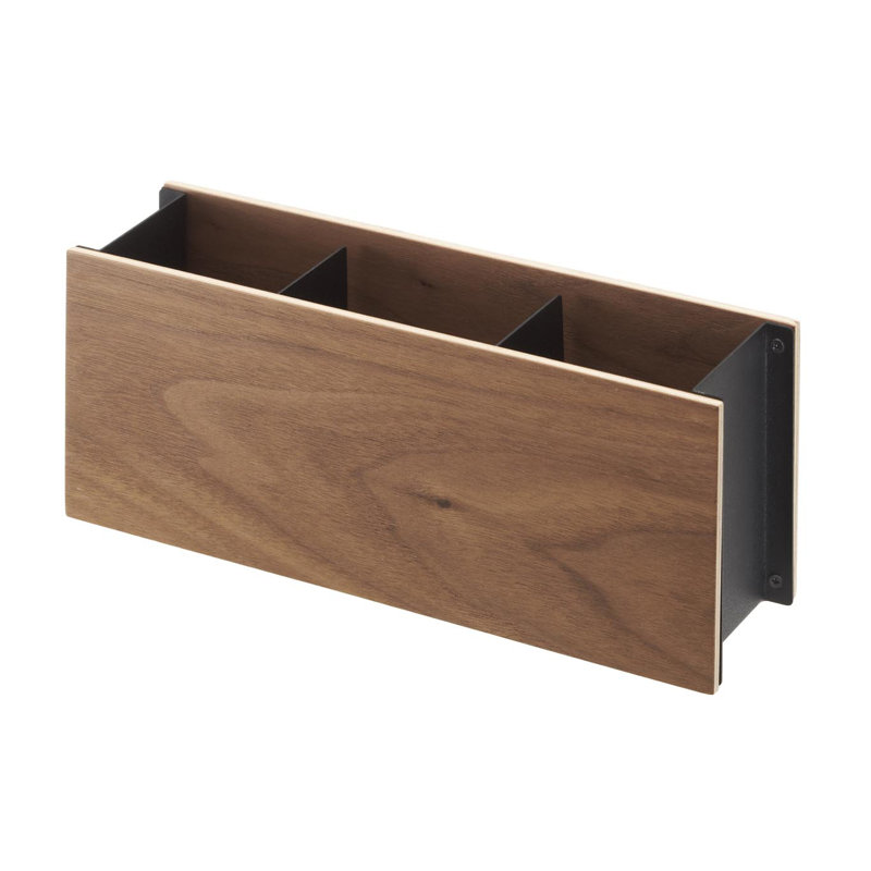 Organisateur de bureau Yamazaki Home - Télécommande et porte-stylo, acier et bois, Brun