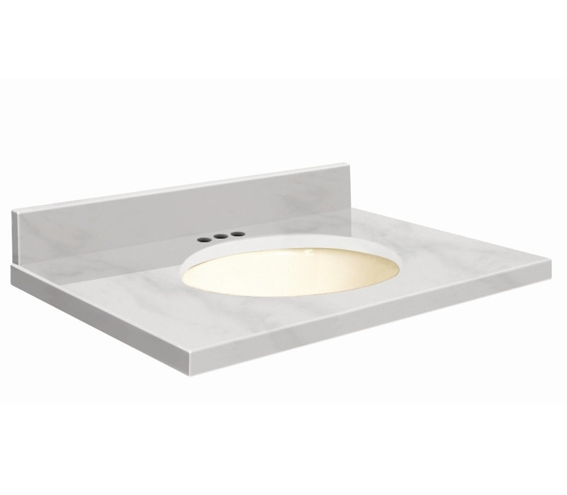 Dessus de salle de bain simple 49 po meuble-lavabo, Blanc, Marbre de Carrare blanc, Central de 4 po