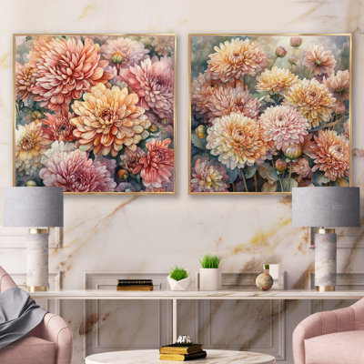 Ensemble de 2 collages carrés oranges et roses