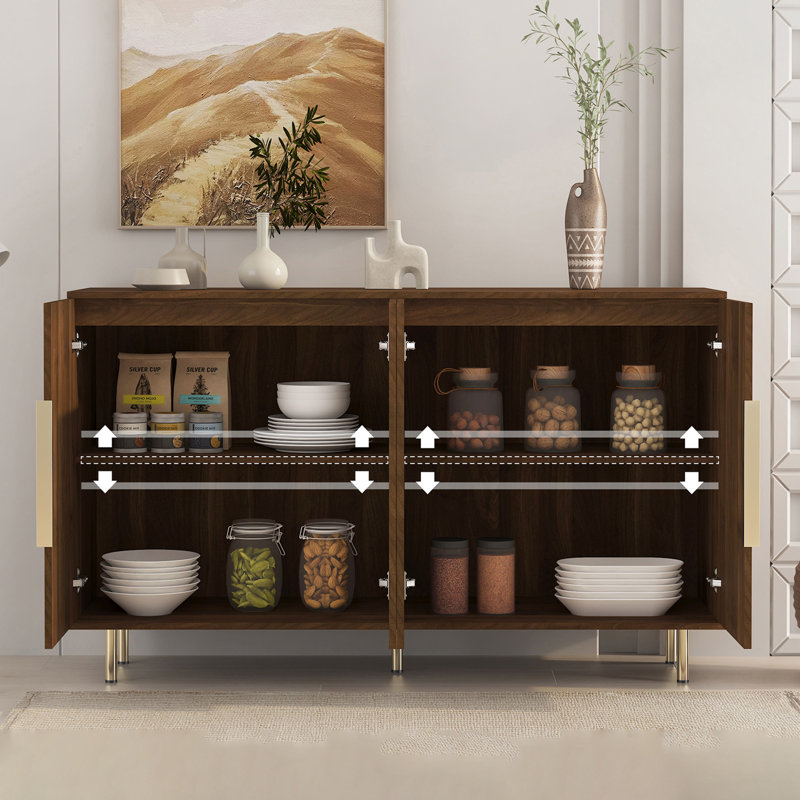 56.7" W 4-door Wood Storage File Cabinet Credenza, Brown