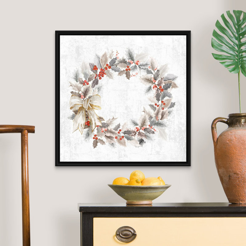 Holly weath-reproduction d’art sur toile, Cadre noir, H 26 po x l 26 po x 1,75 po