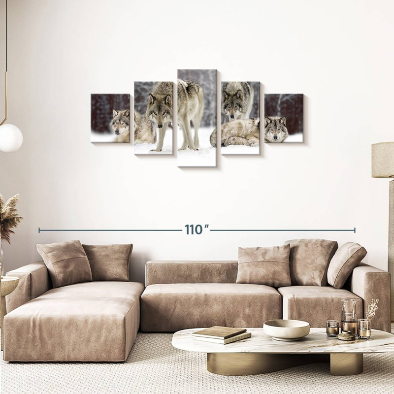 Wolf " Wolf Pack " 5 - Pieces, 34" H x 74" W x 1.25" D