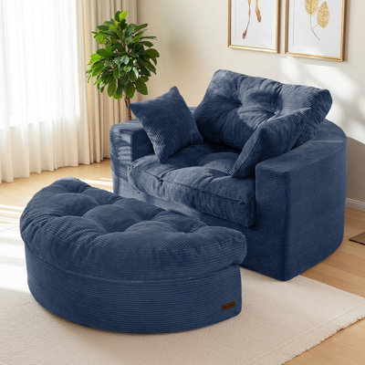 49''Round Corduroy Sofa Bed With Deep Seat, Upholstered Chaise Lounge Chair Indoor