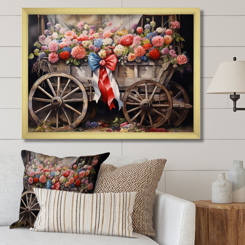 Corail, vieux chariot, impression sur toile, H 34 po x l 44 po x P 1,5 po, Encadrement doré