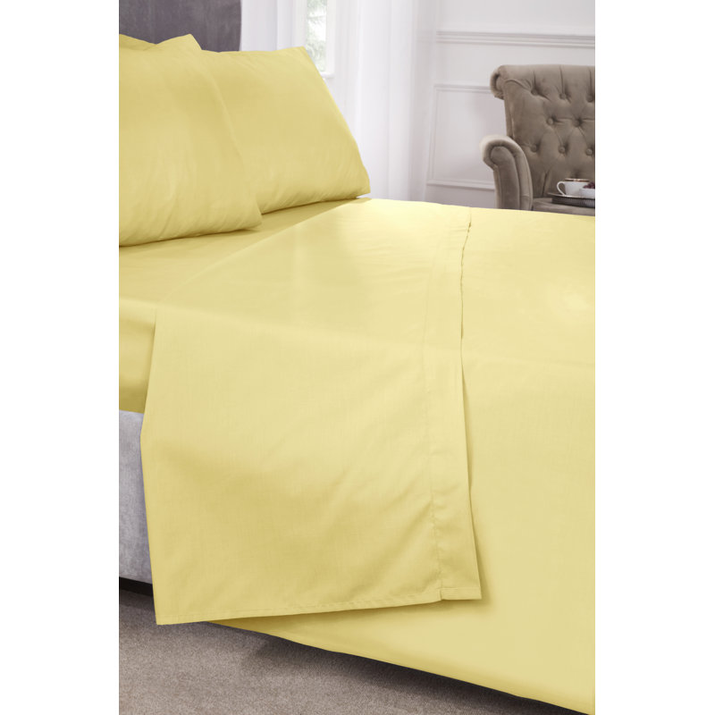 Holleran 180 Thread Count Cotton Blend Percale Flat Sheet, Lemon, Double (4'6)