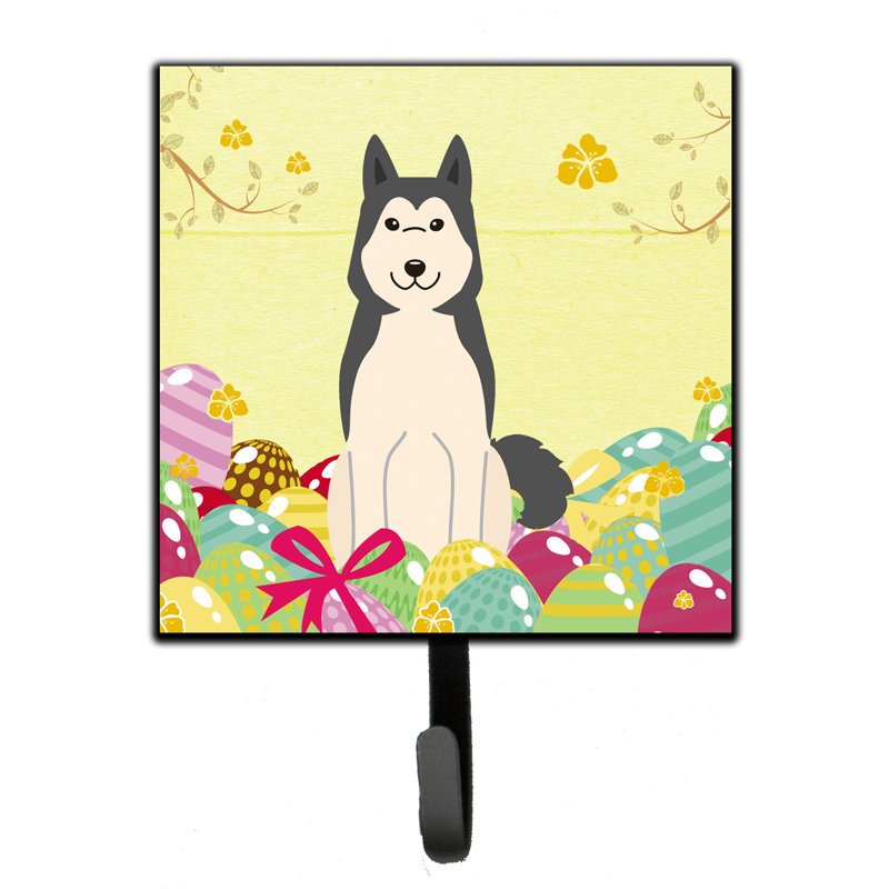 Mcelyea Metal Wall Organizer with Key Hooks, Yellow/Wheat/Grey, West Siberian Laika Spitz