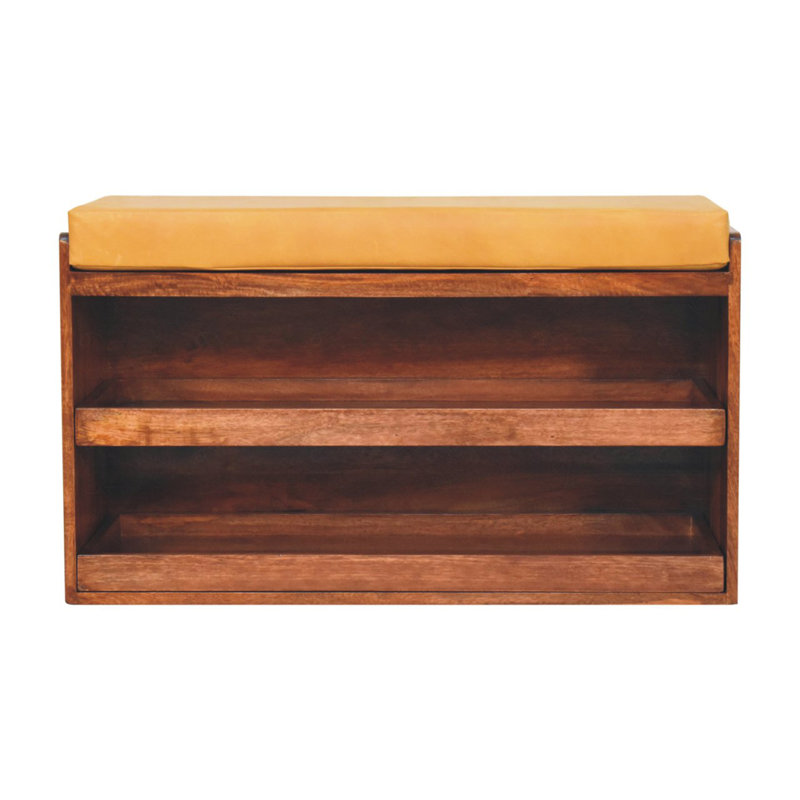 Banc de rangement escamotable en bois massif, Jaune, Miel caramel