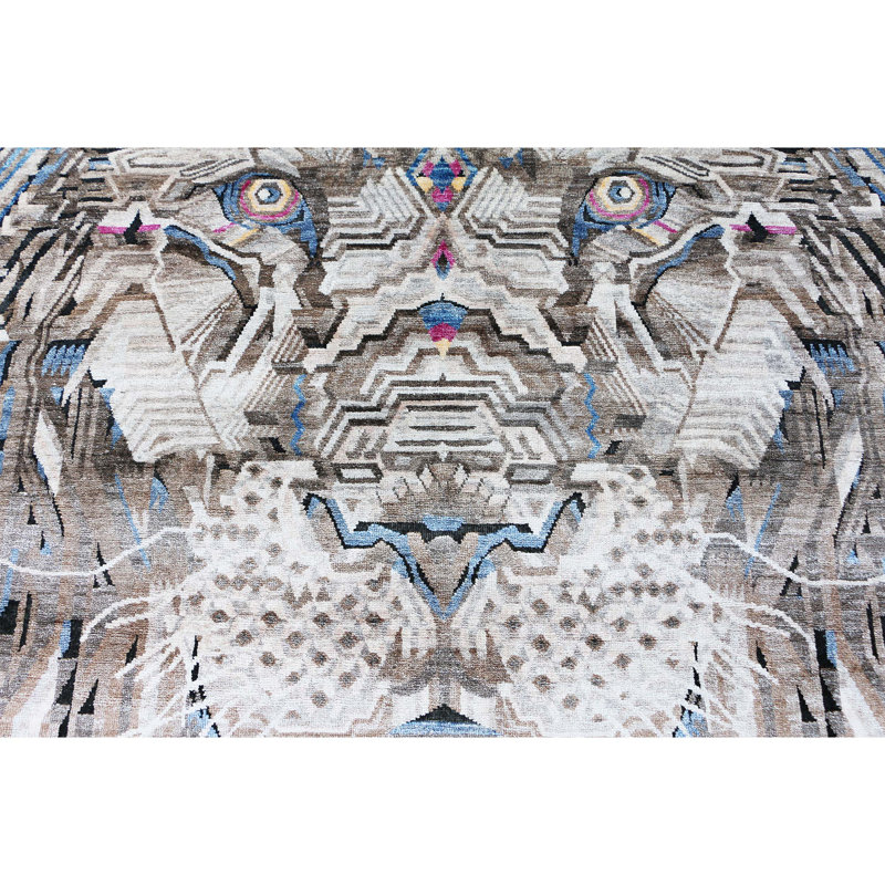 Hand Knotted Area Rug in Black/Blue/White/Gray, Rectangle 9' x 12'