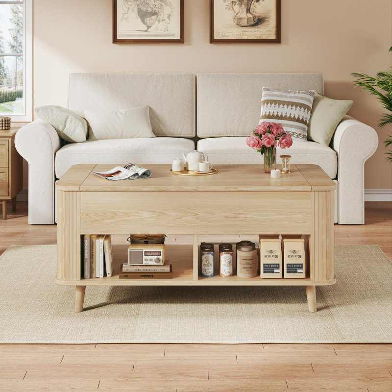 41" Lift Top Coffee Table With Storage, Oak Wood