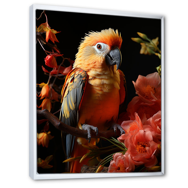 " Parrots Tropical Serenade ", 20" H x 12" W x 1" D, White Floater Frame