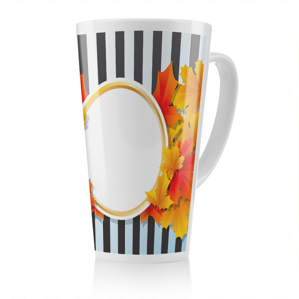 Autumn Leaves On Black Stripes Latte Mug