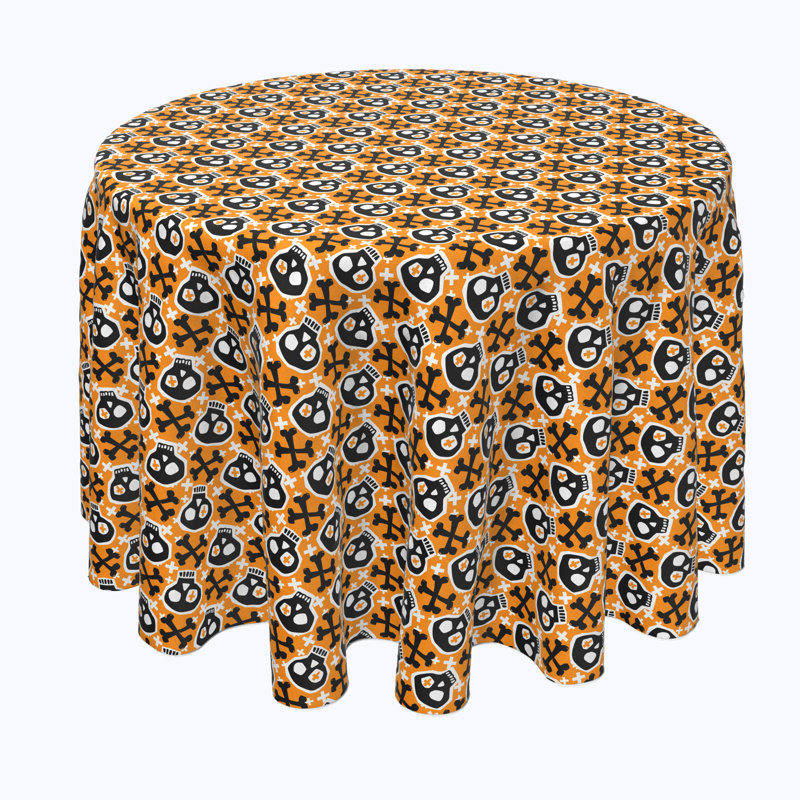 Geometric Round Halloween Tablecloth, 90" L x 90" W, Hipster Skull and Bones