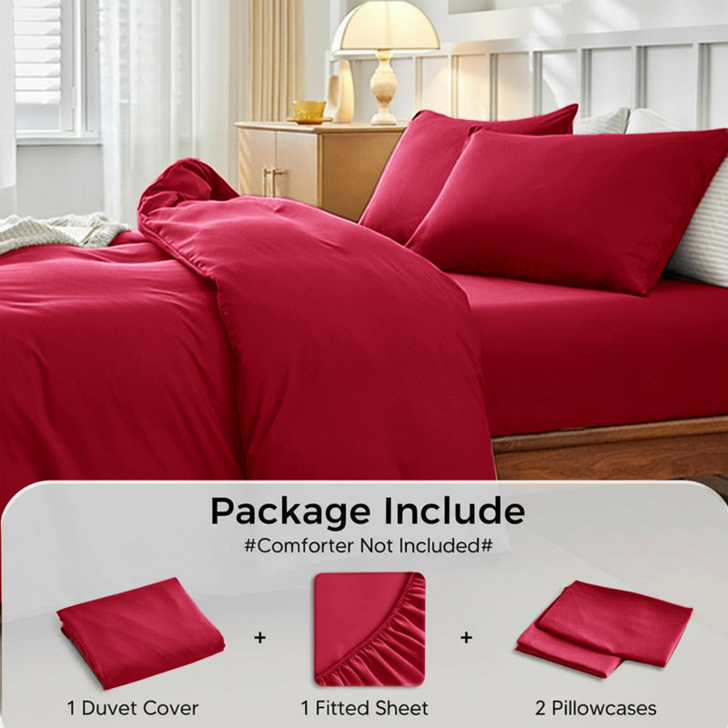 Microfiber 250 TC Reversible 4 piece Plain Duvet Cover Set with Pillowcases, Single Duvet Cover + 3 Additional Pieces