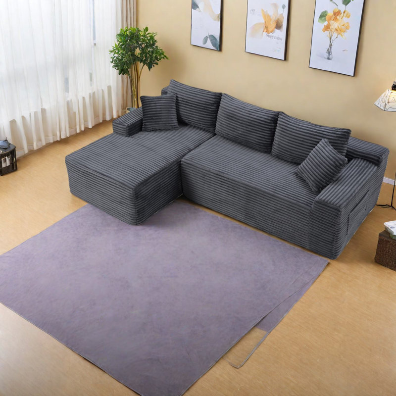 Canapés modulaires à compression profonde, forme de L moderne en velours côtelé gris pour la maison