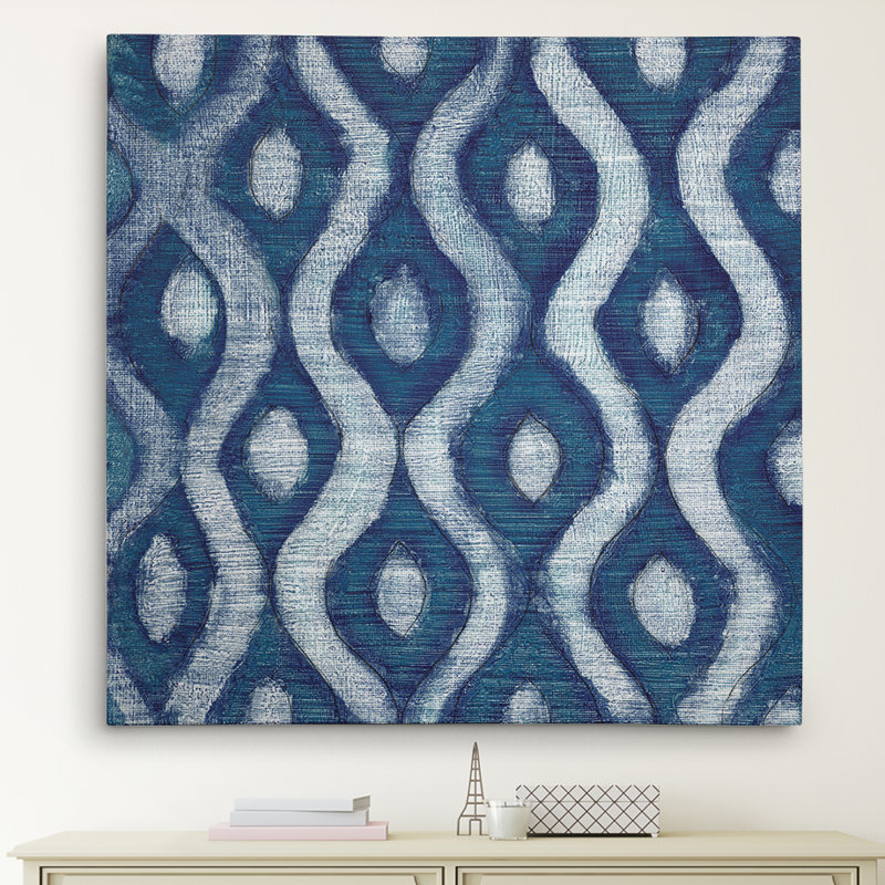 «Shibori Blue IV», reproduction de peinture à l'huile sur toile tendue, H 40 po x l 40 po x P 1,5 po
