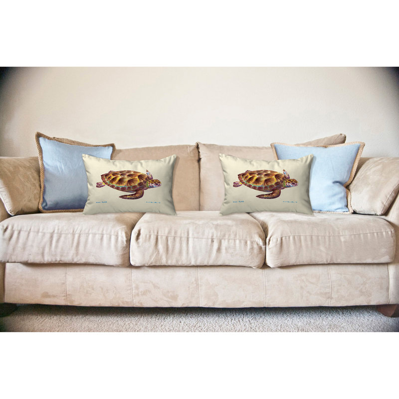 Sea Turtle Outdoor Reversible Throw Pillow, White